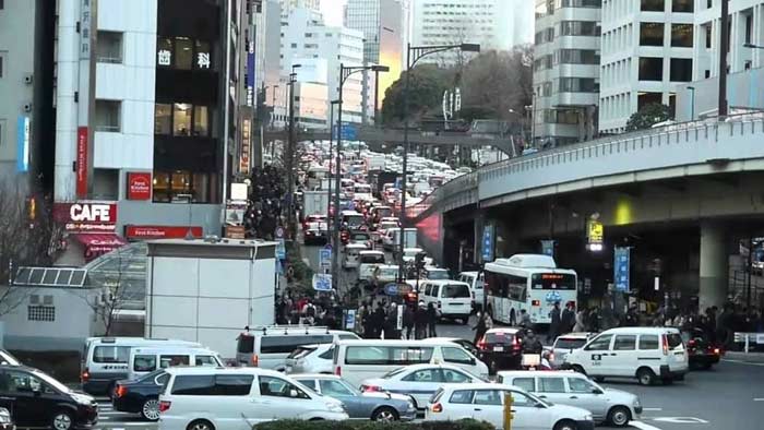 Tokyo suburban roads, traffic jam