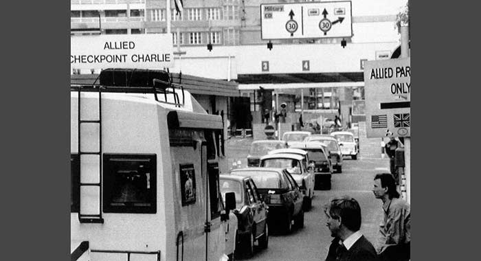 Road on the border of East and West Germany, traffic jam